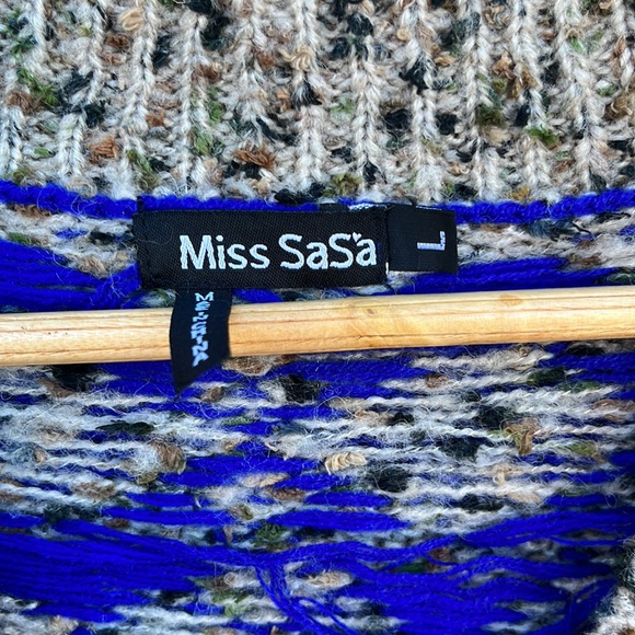 Miss Sasa Large Blue/Tan Button Down Cardigan - Picture 3 of 6